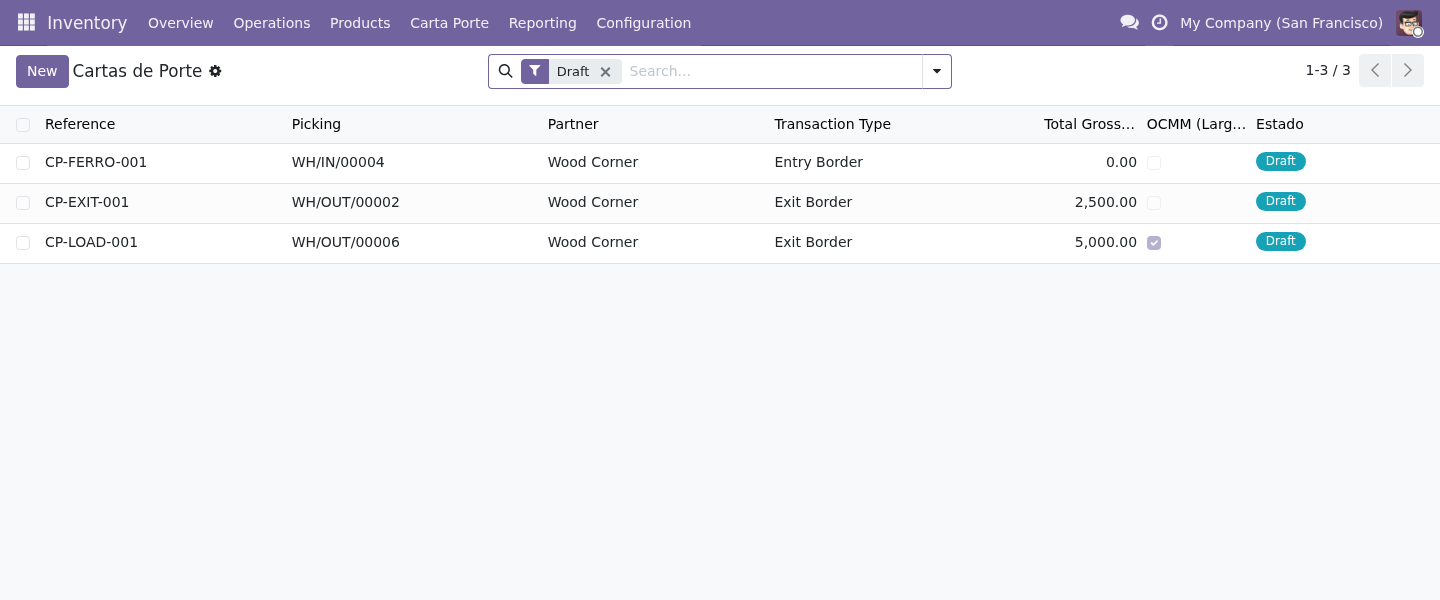 List of Carta Porte manifests generated in Odoo
