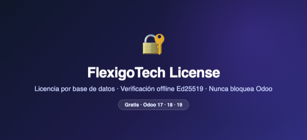 Estado de licencia FlexigoTech verificado offline dentro de Odoo