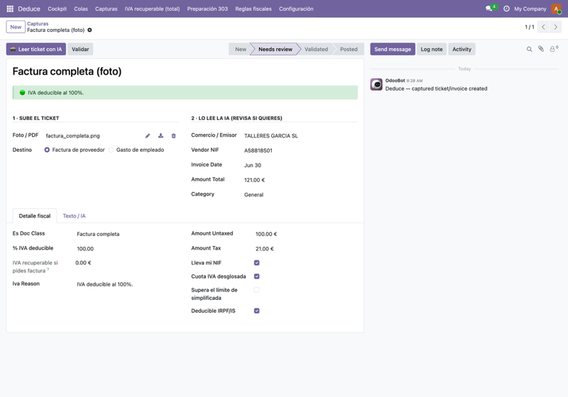 Deduce - AI Invoice, Receipt & Expense OCR + EU VAT Deduction: real screenshot inside Odoo (1)