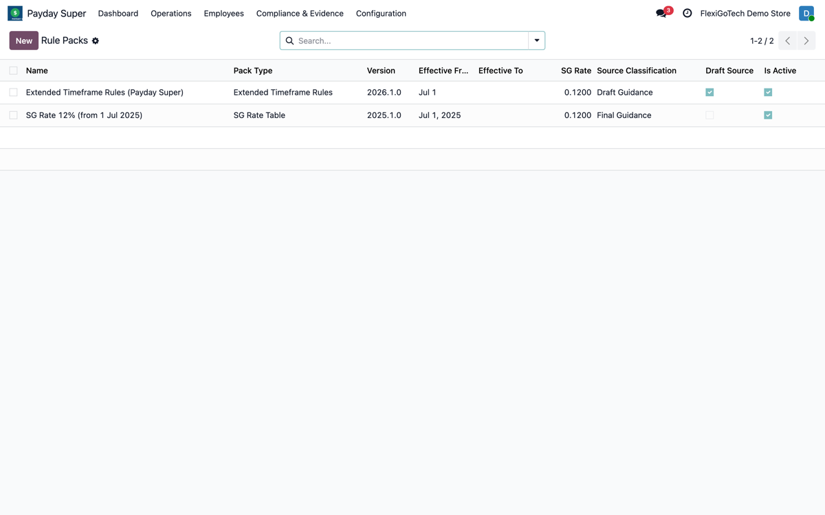 Australia Payday Super + SuperStream 3.0: real screenshot inside Odoo (1)
