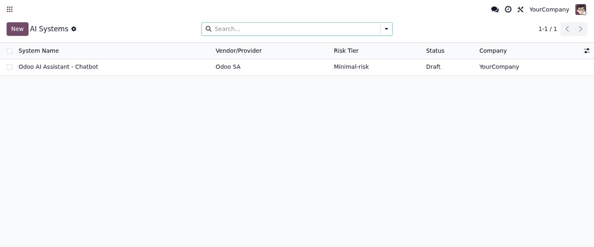 EU AI Act Governance Register: real screenshot inside Odoo (1)