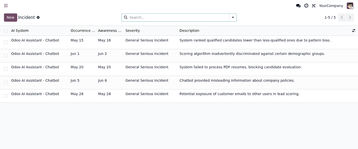 EU AI Act Governance Register: real screenshot inside Odoo (3)