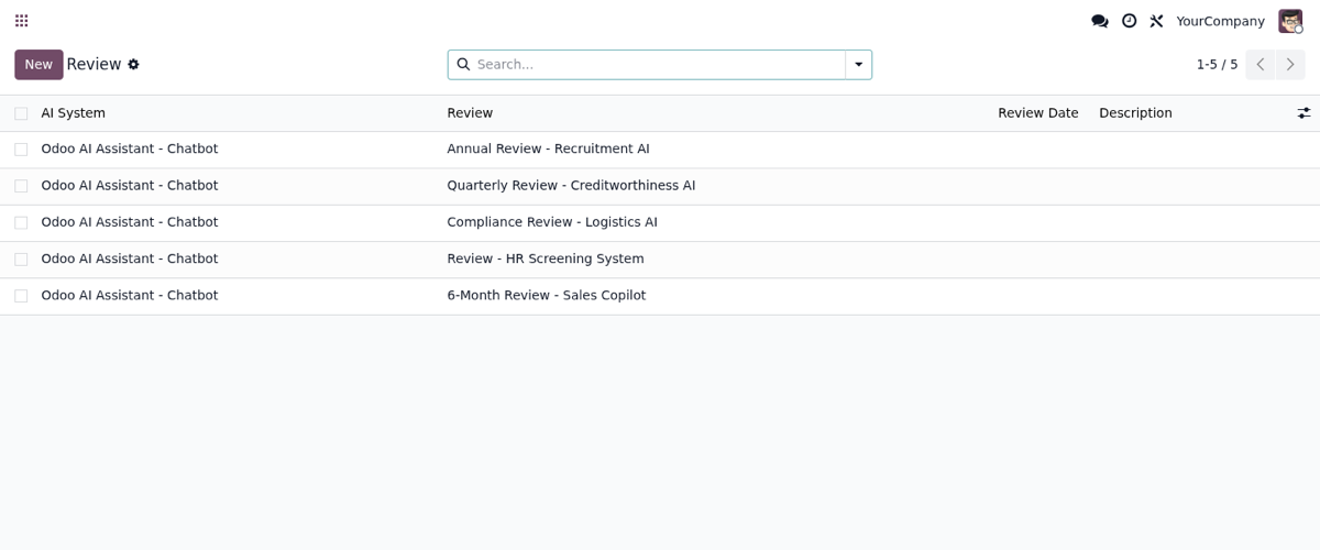 EU AI Act Governance Register: real screenshot inside Odoo (4)