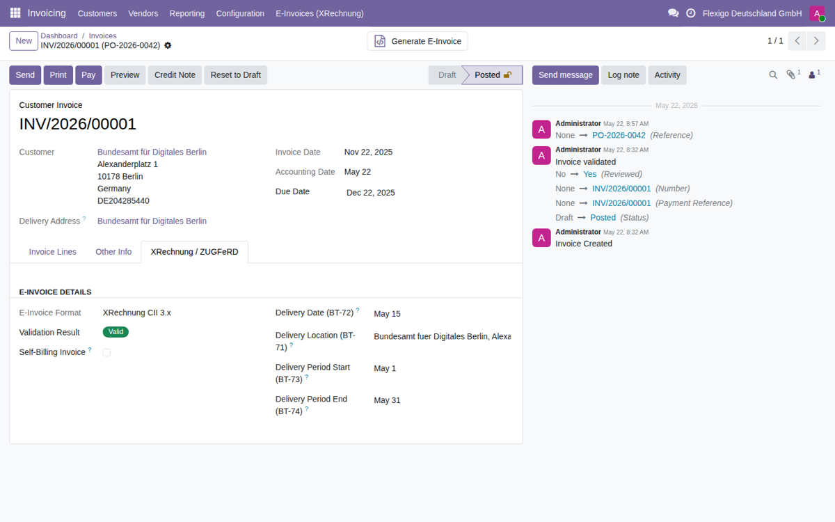 XRechnung & ZUGFeRD for Odoo 19 — Invoice compliance status