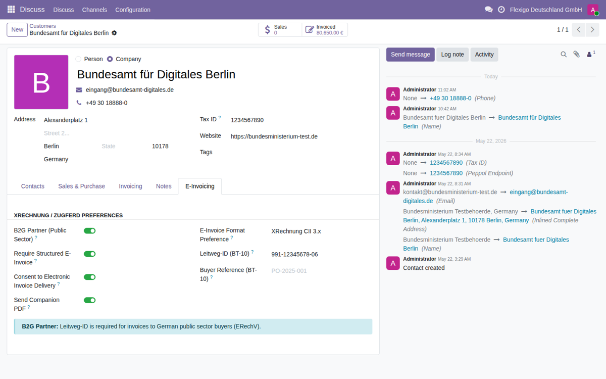 XRechnung & ZUGFeRD for Odoo 19 — Partner B2G tab