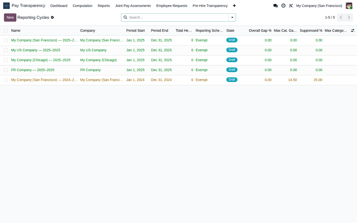 EU Pay Transparency for Odoo 19 — Reporting cycles