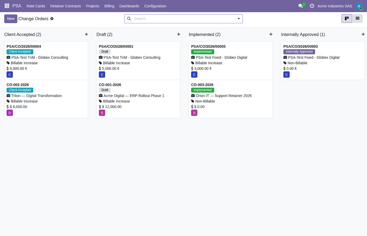 Professional Services Automation (PSA) for Odoo — Change Orders