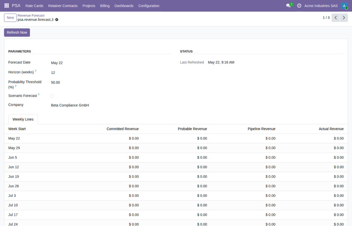 Professional Services Automation (PSA) for Odoo — Revenue Forecast