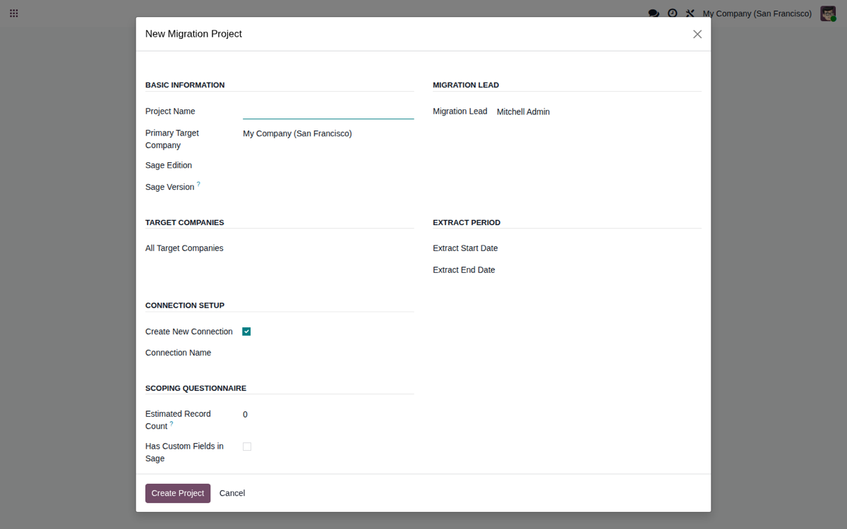 Flexigo Sage to Odoo 19 Migration Bundle — Guided project wizard