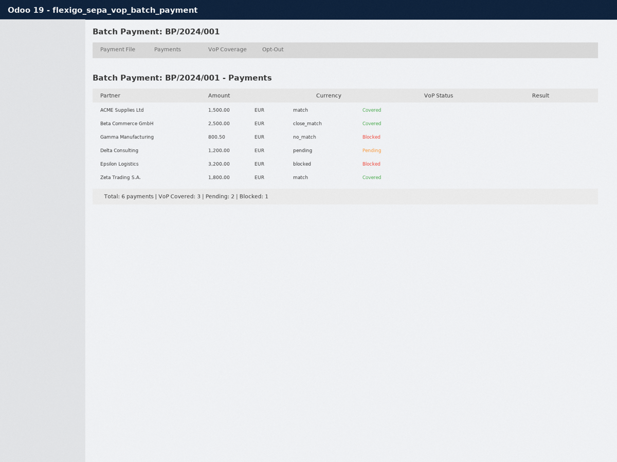 Flexigo SEPA VoP — Batch Payment bridge — Per-payment VoP status