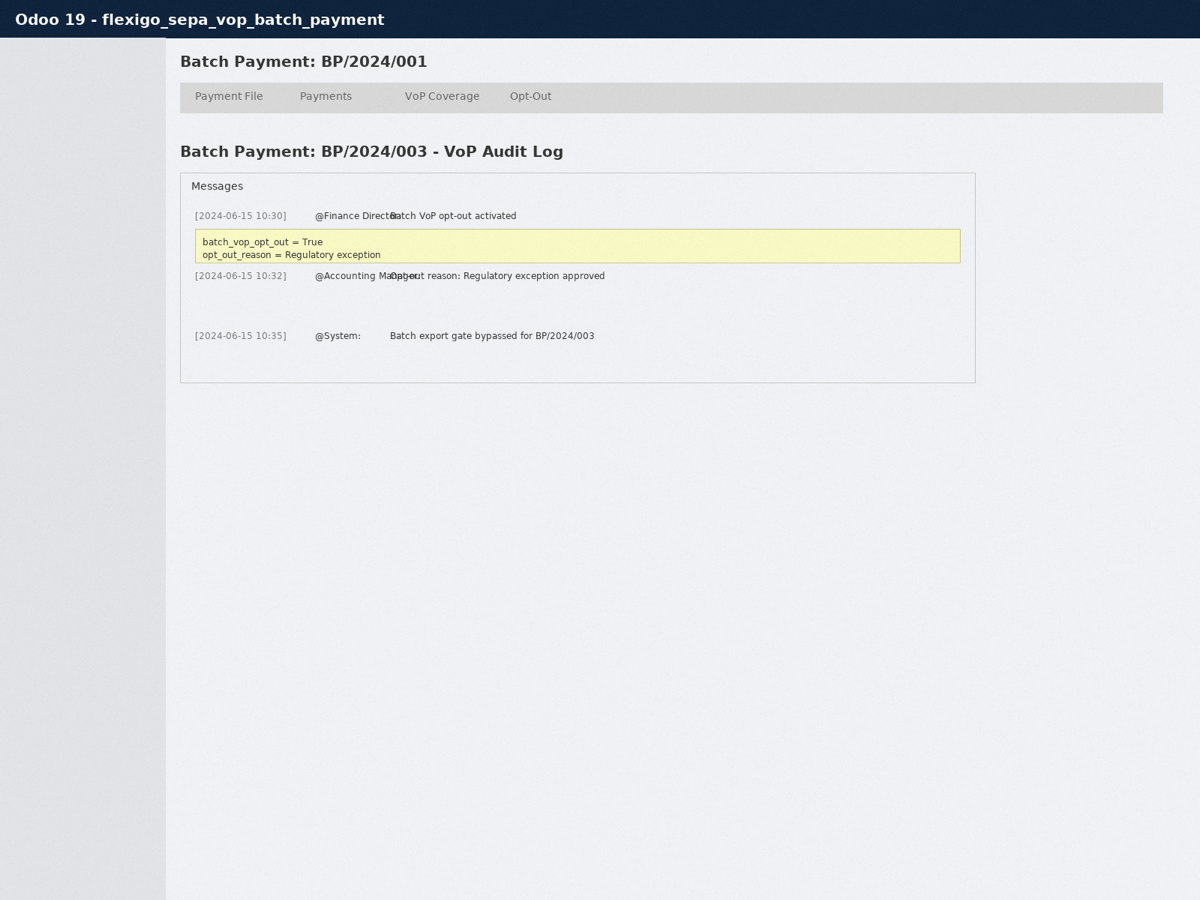 Flexigo SEPA VoP — Batch Payment bridge — VoP audit log
