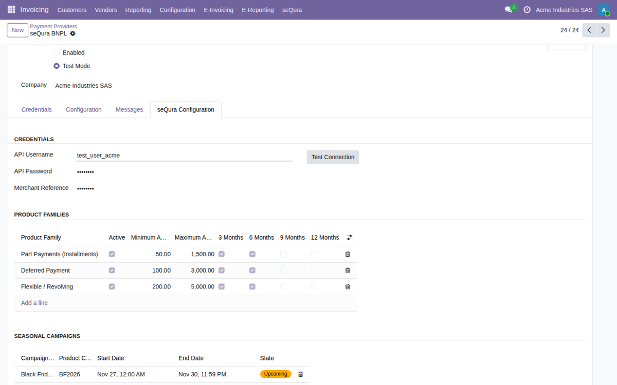 Payment Provider: seQura — Planes y campanas seQura