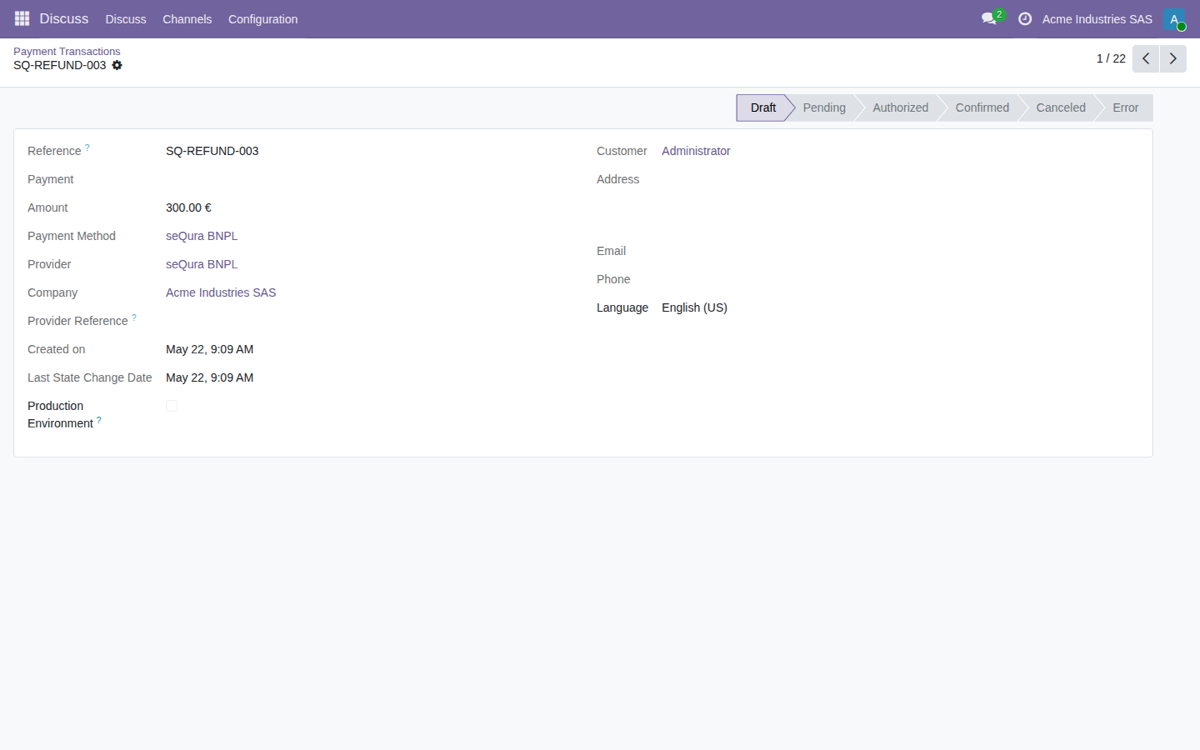 Payment Provider: seQura — Transaccion BNPL