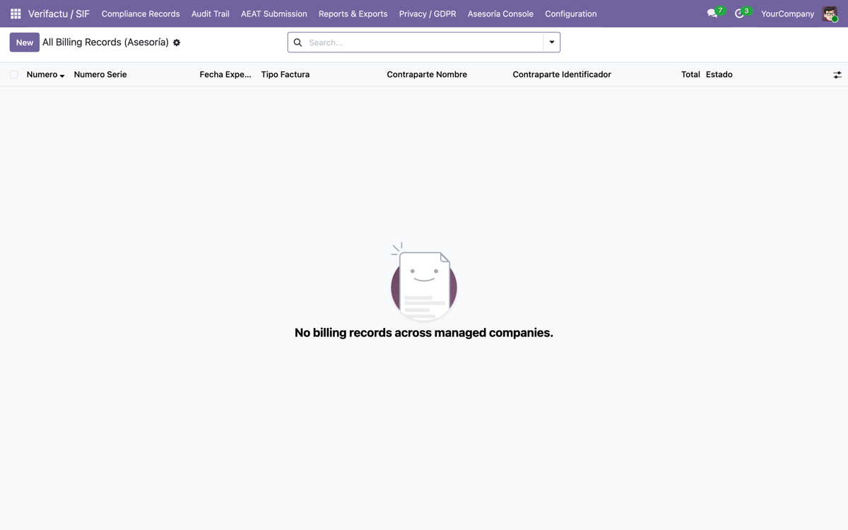 VeriFactu España — AEAT RRSIF Compliance (Odoo 19) — Asesoria console