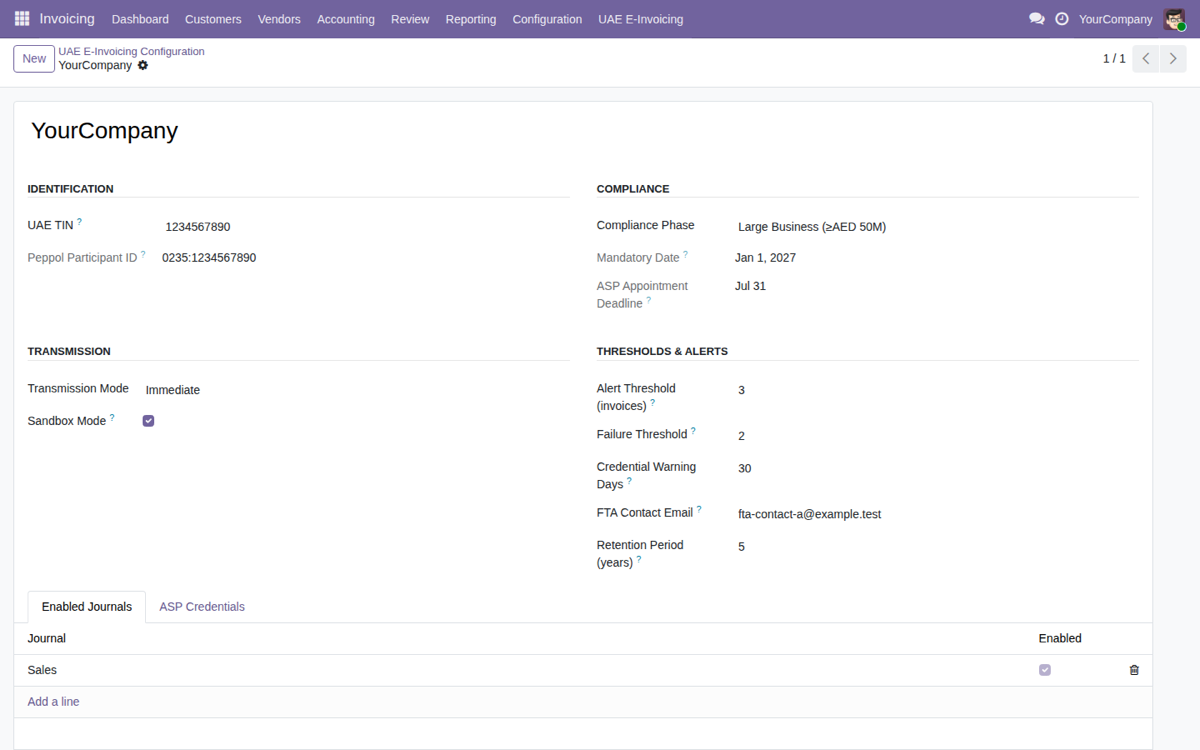 UAE FTA E-Invoicing Connector (PINT AE) — Configuracion UAE