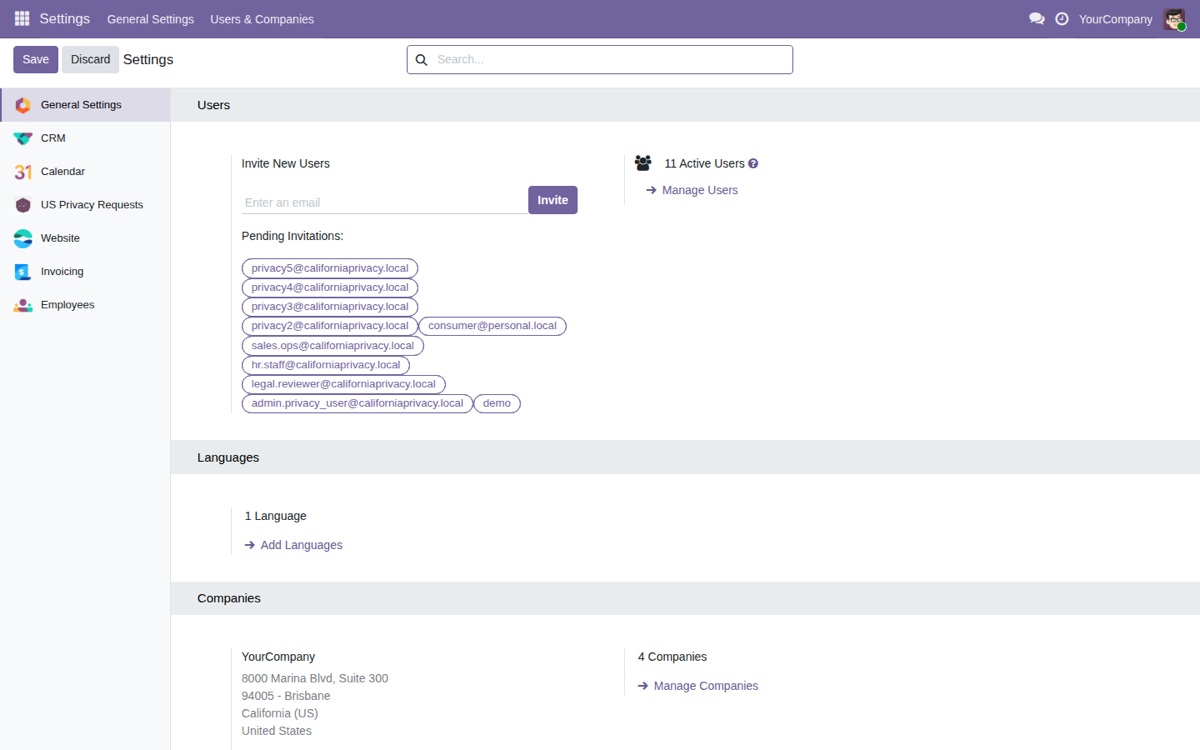 US State Privacy Request Tracker — Settings and installed app