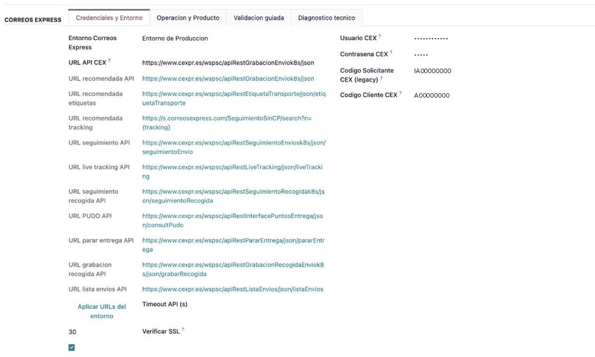User, client codes and every API v2 URL on one tab, auto-filled by the selected environment.