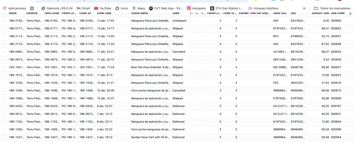 Temu orders list with status, amount and linked Odoo sale to run daily operations without the portal.