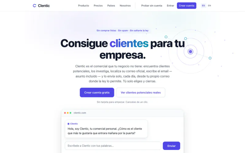 The clentic.com home page, the AI sales advisor.