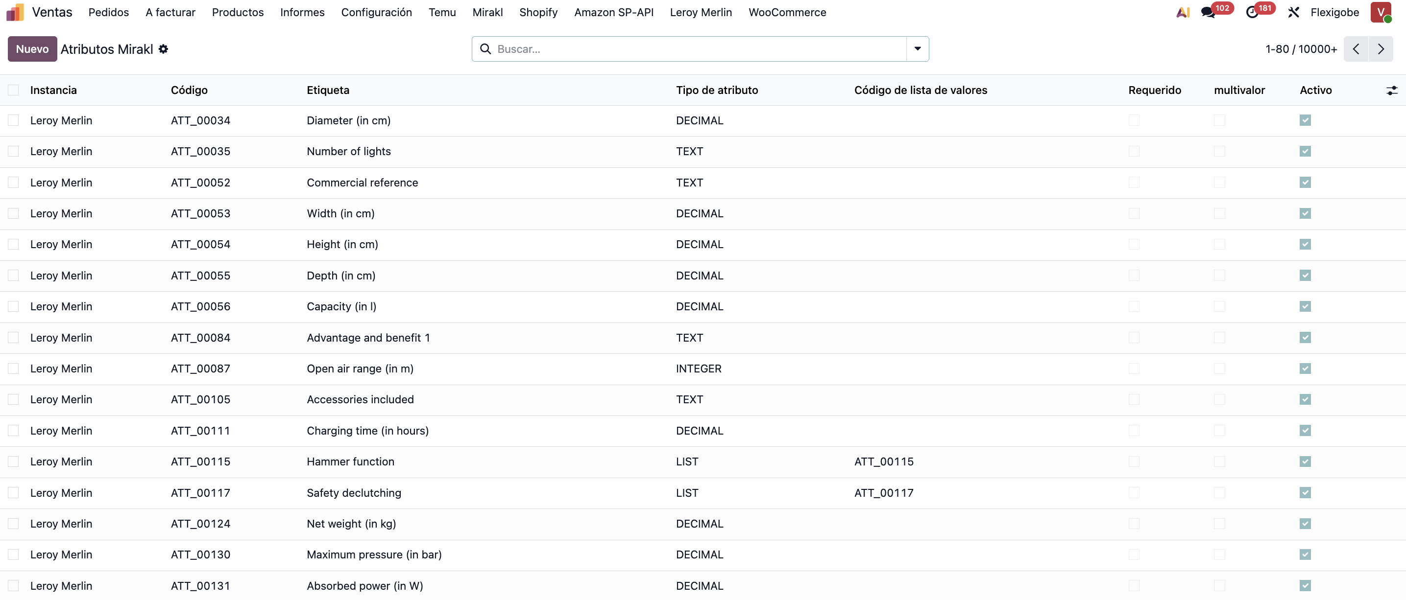 Atributos y valores en Odoo 19