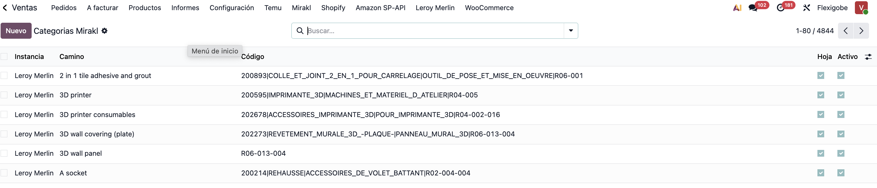 Categorías en Odoo 19