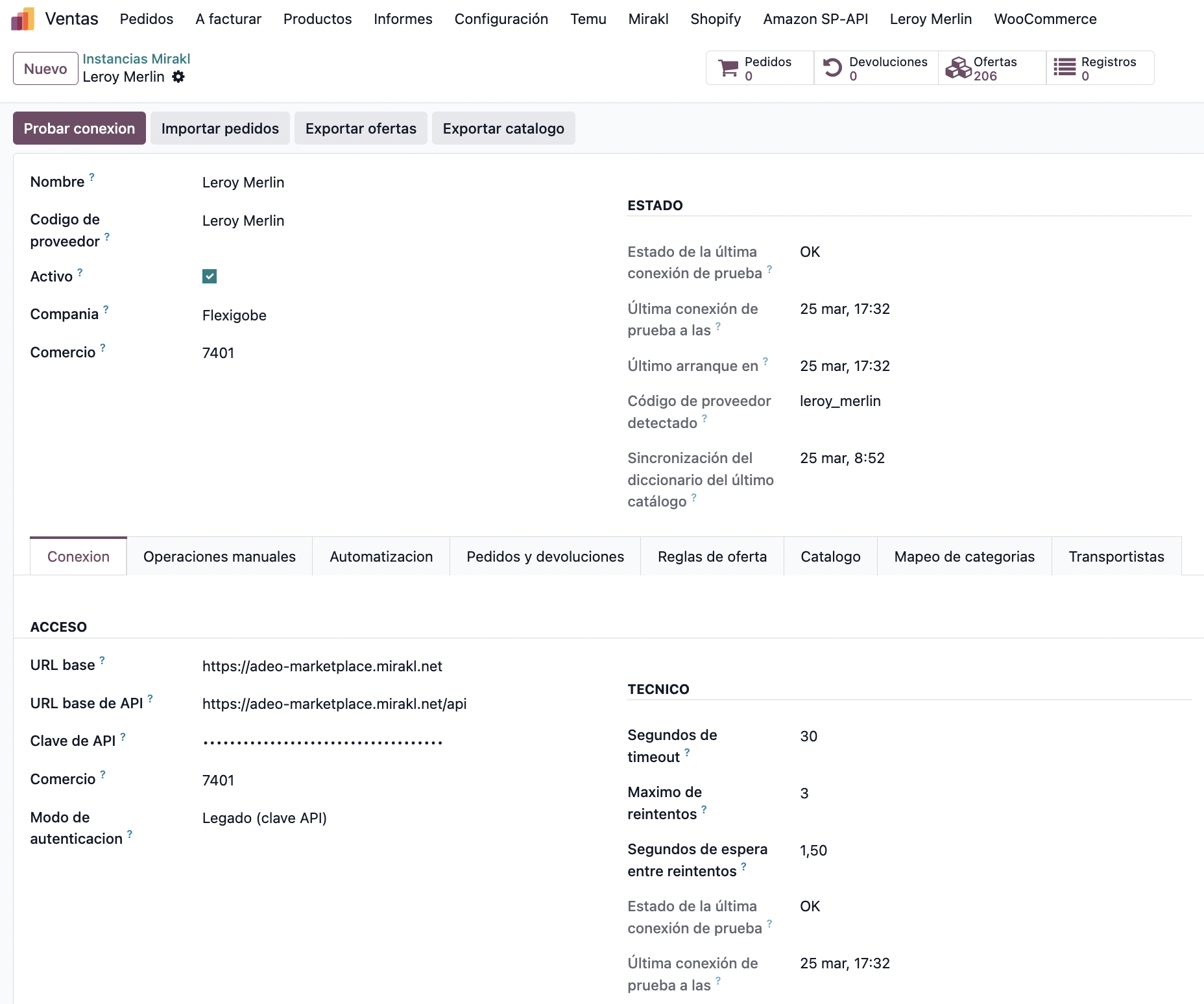 Control center Mirakl en Odoo 19
