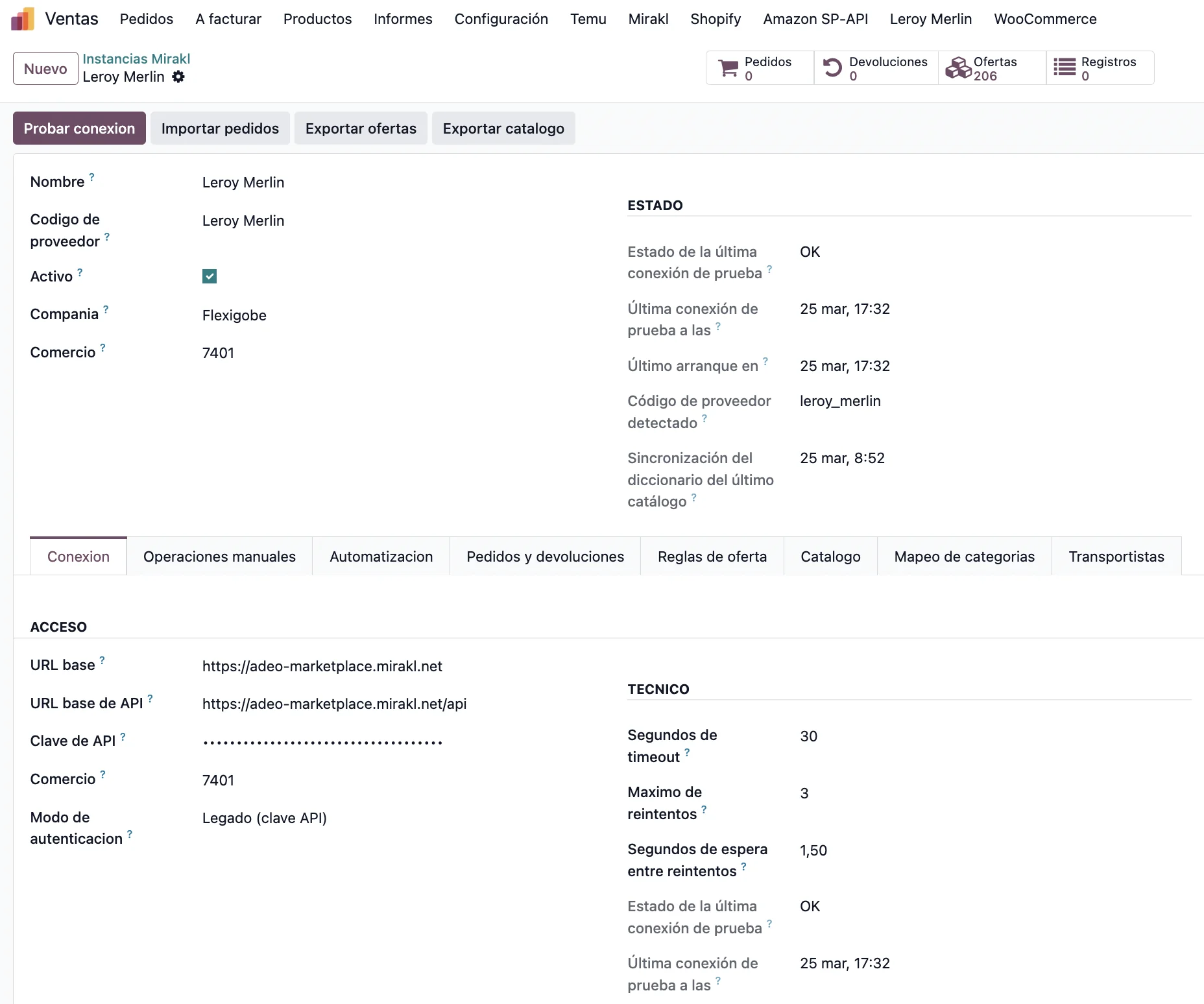 Mirakl control center in Odoo 19