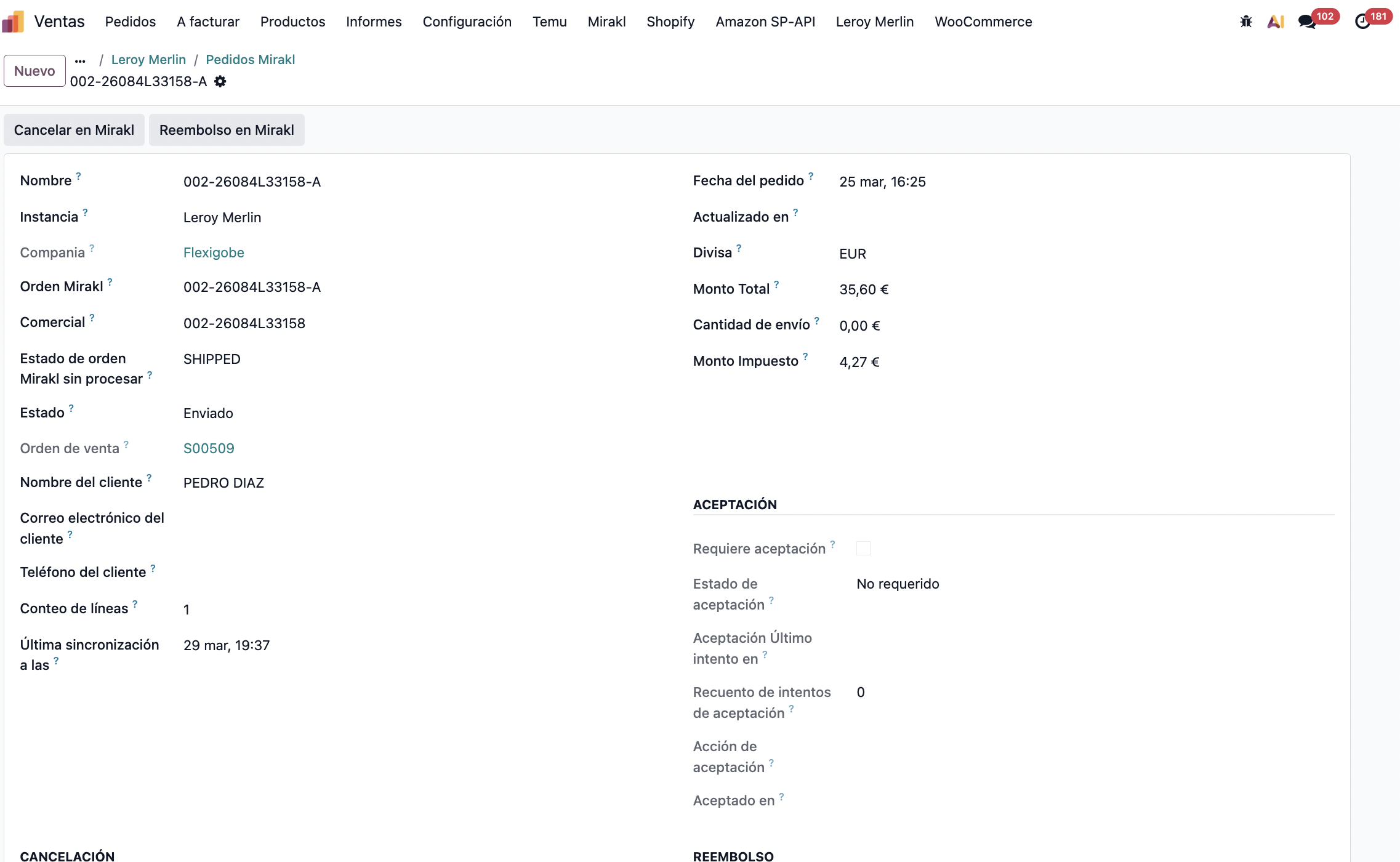 Trazabilidad de pedidos en Odoo 19
