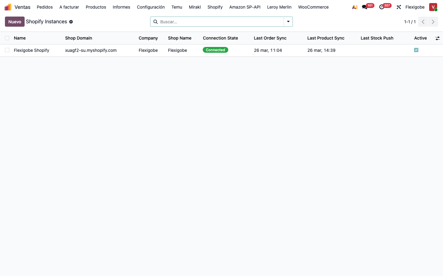 Instancias Shopify en Odoo 19
