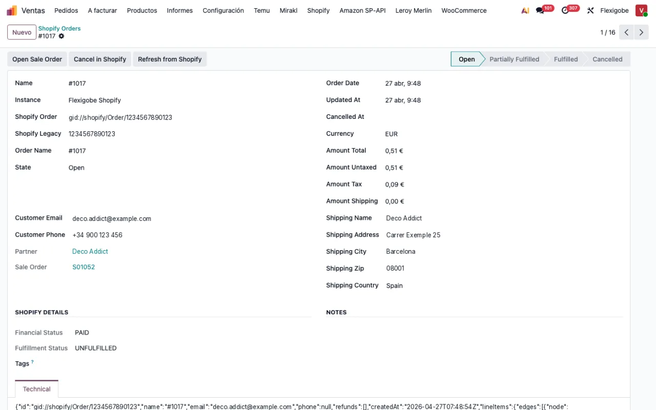 Detalle de pedido en Odoo 19