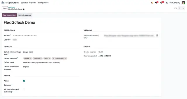 Firma eIDAS en Odoo con e-Signature.eu: itsme y Evrotrust