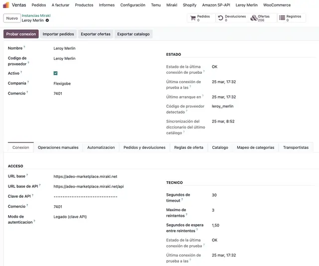 Conector Mirakl Odoo: ofertas, stock, pedidos y trazabilidad