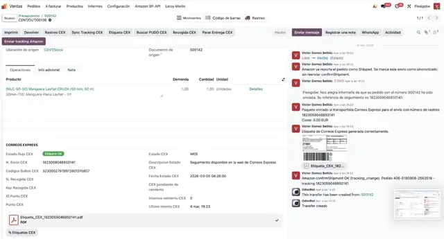 MRW y Correos Express en Odoo 19: etiquetas y tracking