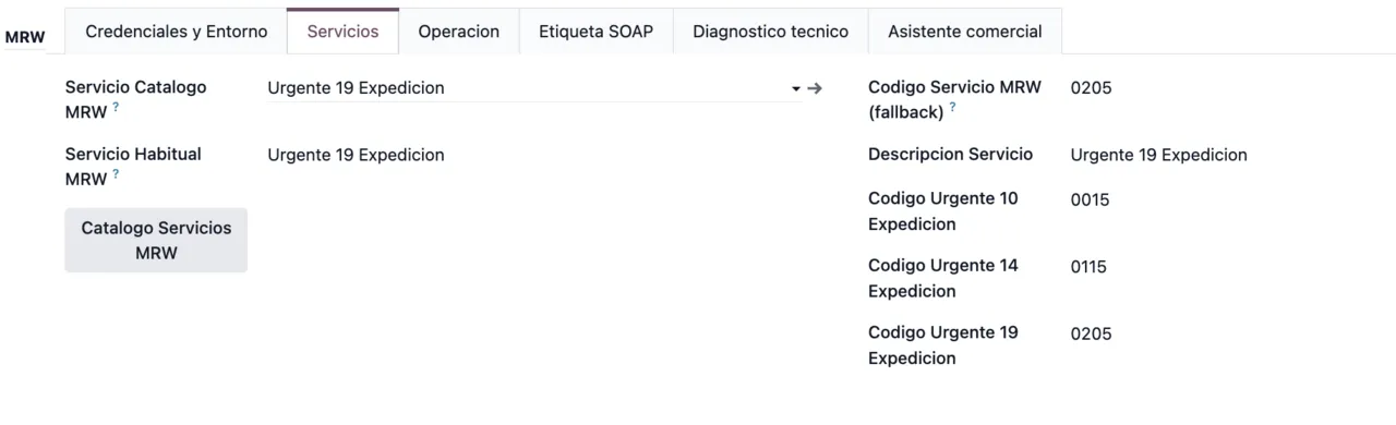 Configuración de servicios de envío en Odoo