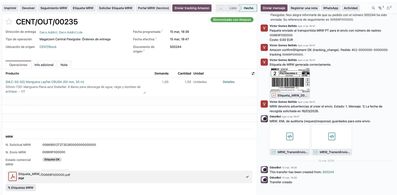 Vista completa de entrega en Odoo