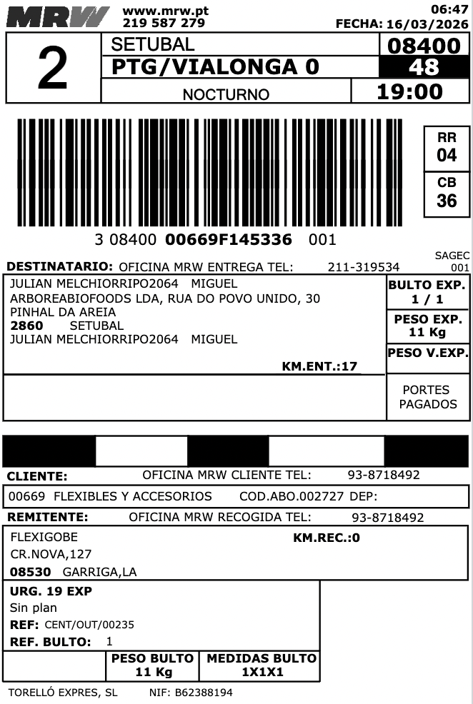 Etiqueta de envío generada y adjuntada en Odoo