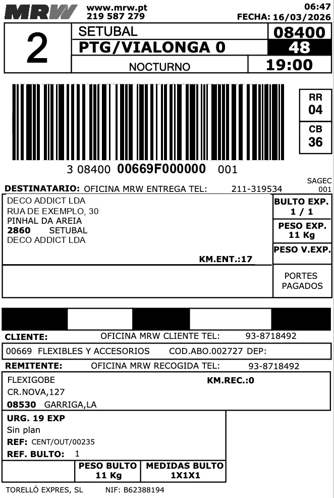 Etiqueta de envío generada y adjuntada en Odoo